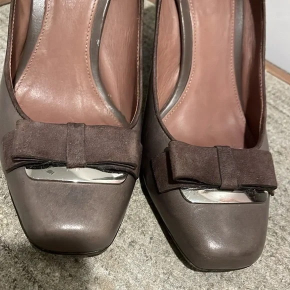 GOEX Heels Women Size8 EU38.5 Taupe Italian Design Medium Heel Insole Square Toe - Picture 11 of 15